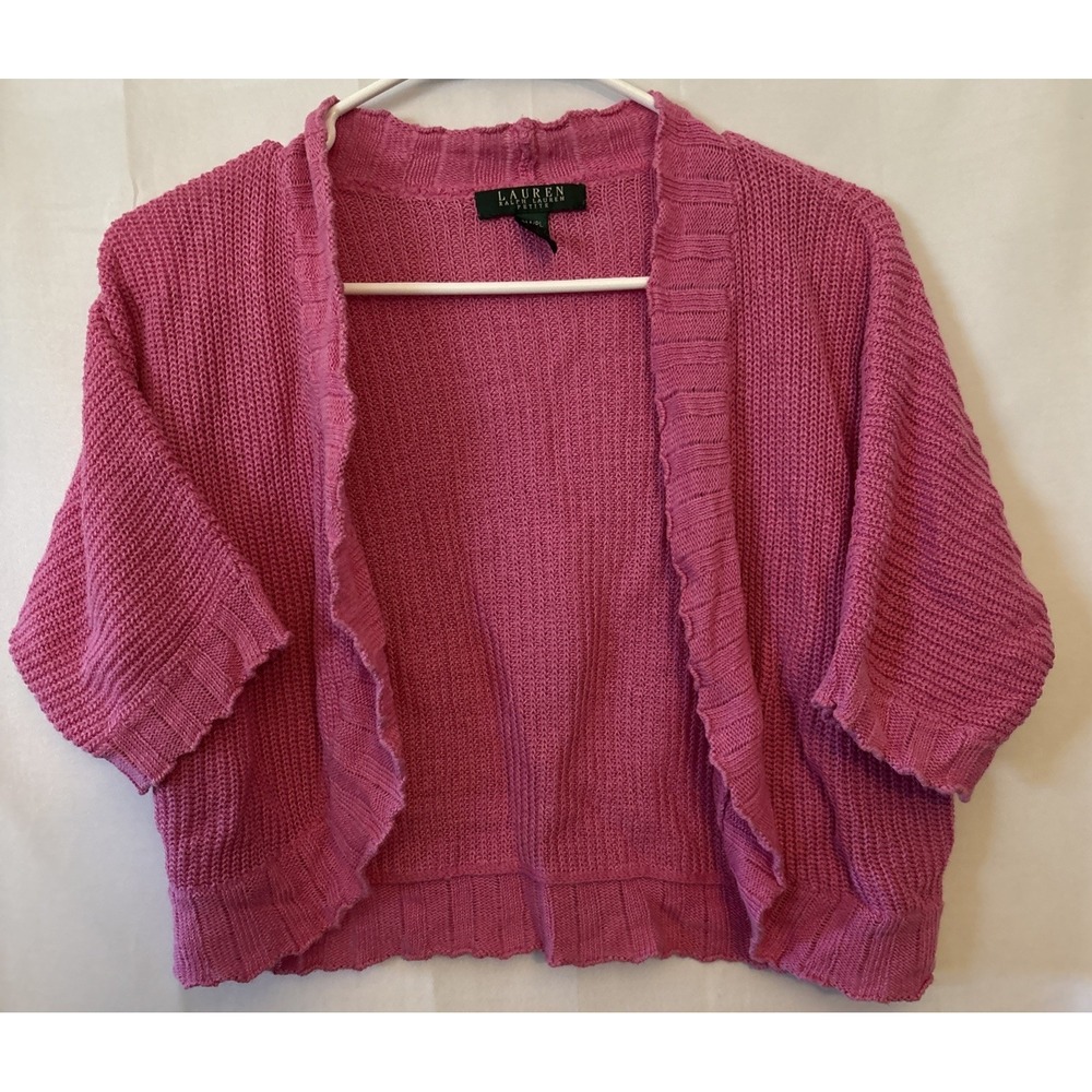 Lauren Ralph Lauren Cardigan‎ Women's PM-PL Pink Linen Blend Shrug Lace Bolero